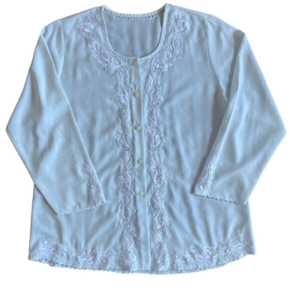 Vintage White Lace Blouse | Romantic Cottagecore Button Down Top Small Medium - Picture 2 of 7